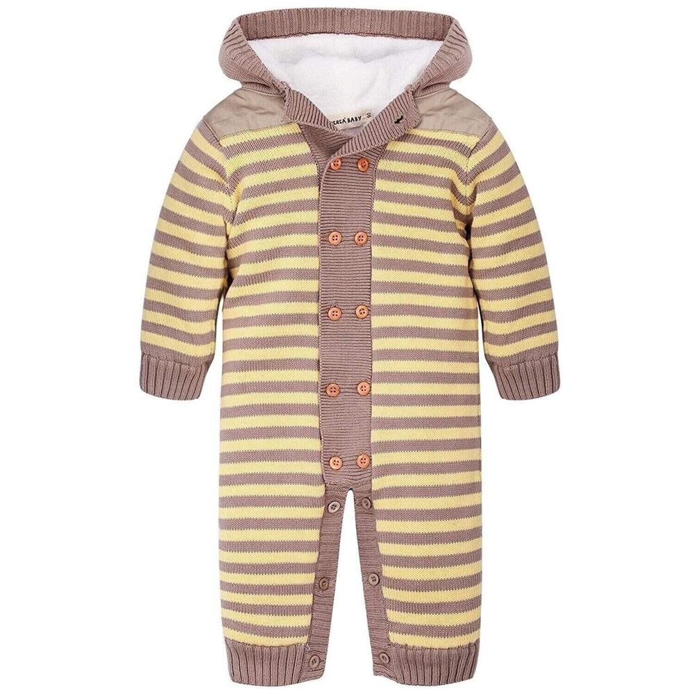 NWOT Zoerea Baby 6-12 M Winter Coveralls Knit Hooded Fleece Lined 100% Cotton